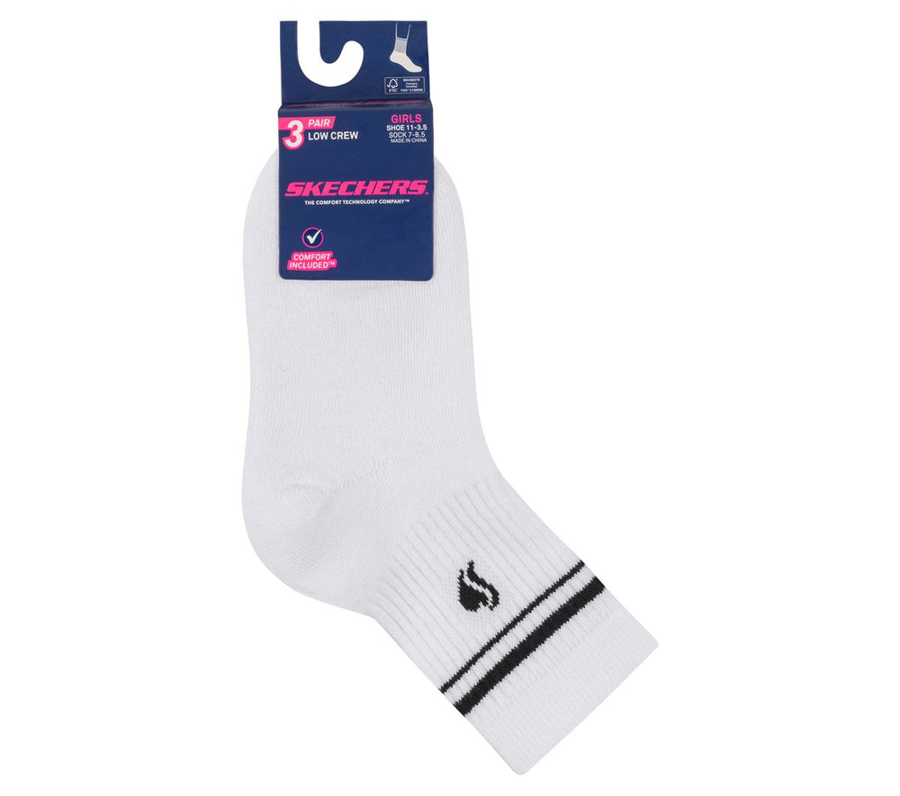 Skechers | 3 Pack Girls' Low Crew Ribbed Socks